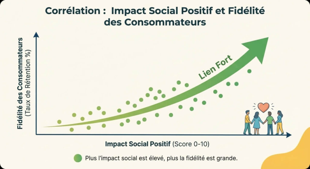 Graphique montrant la corrélation entre l'impact social positif et la fidélité des consommateurs.