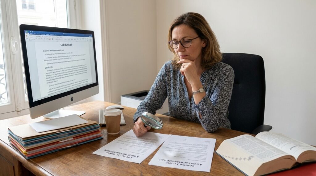 Responsable RH analysant un contrat de travail pour vérifier la légalité d'un CDD succédant à un CDI