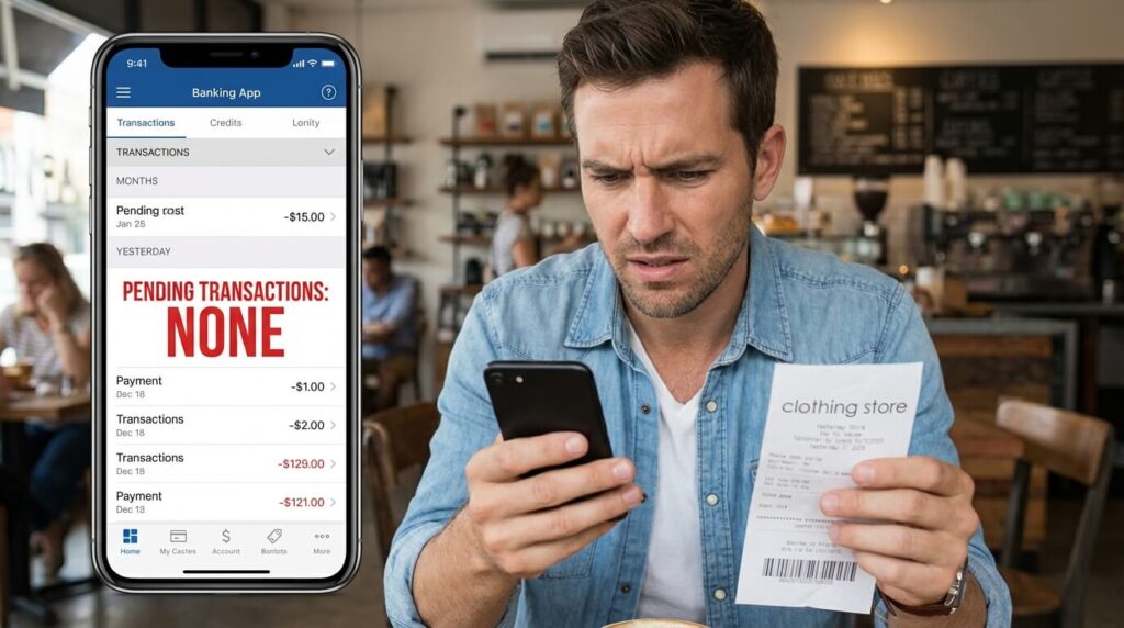 Client consultant son application bancaire et ne voyant pas apparaître un paiement carte effectué la veille
