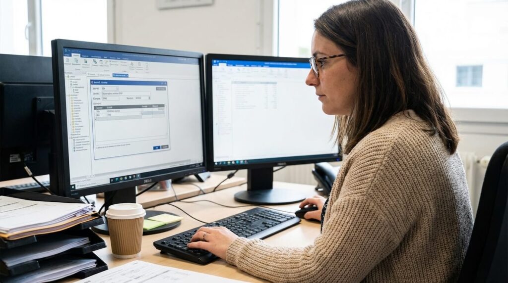 Comptable saisissant les écritures de souscription et d'intérêts d'un contrat de capitalisation sur un logiciel de gestion