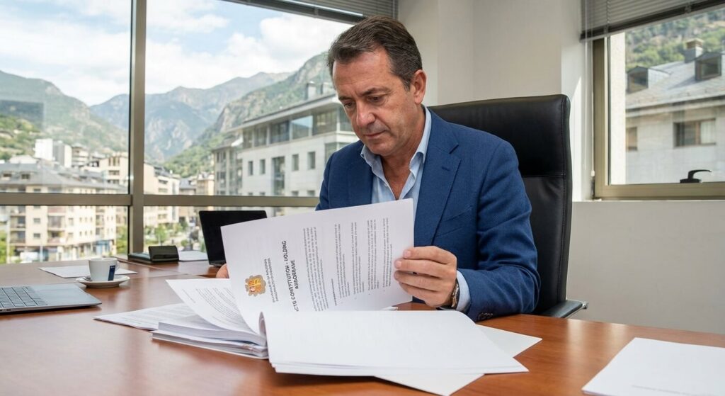Entrepreneur consultant des documents juridiques pour la constitution d'une société holding dans la principauté d'Andorre