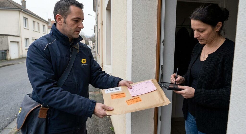 Facteur remettant une lettre recommandée avec accusé de réception émanant du greffe du Conseil de prud'hommes