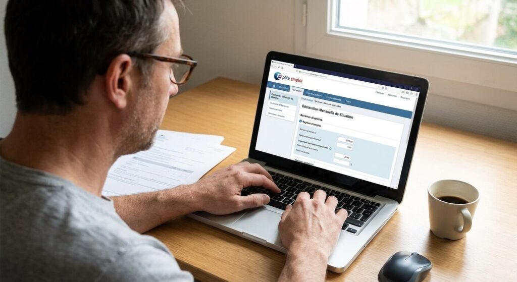 Peut-on rester inscrit à France Travail en CDI ? Règles et avantages 3 Saisie de la déclaration mensuelle de revenus sur le portail de l'assurance chômage suite à une reprise d'activité