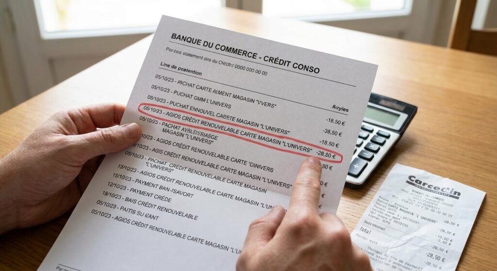 Carte Cdiscount : Quels sont les inconvénients et les risques ? 3 Relevé de compte illustrant les agios liés à l'utilisation du crédit renouvelable d'une carte de magasin