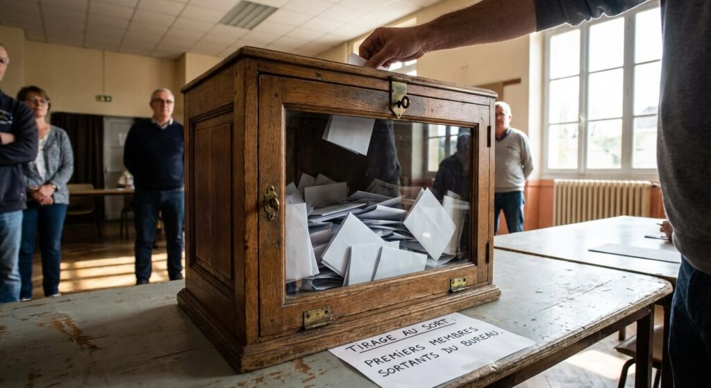 Urne contenant des bulletins pliés utilisée pour le tirage au sort des premiers membres sortants d'un bureau