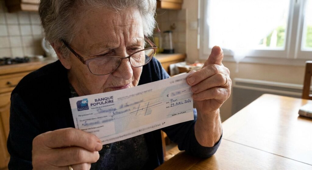 Personne vérifiant la date d'expiration sur un chèque bancaire