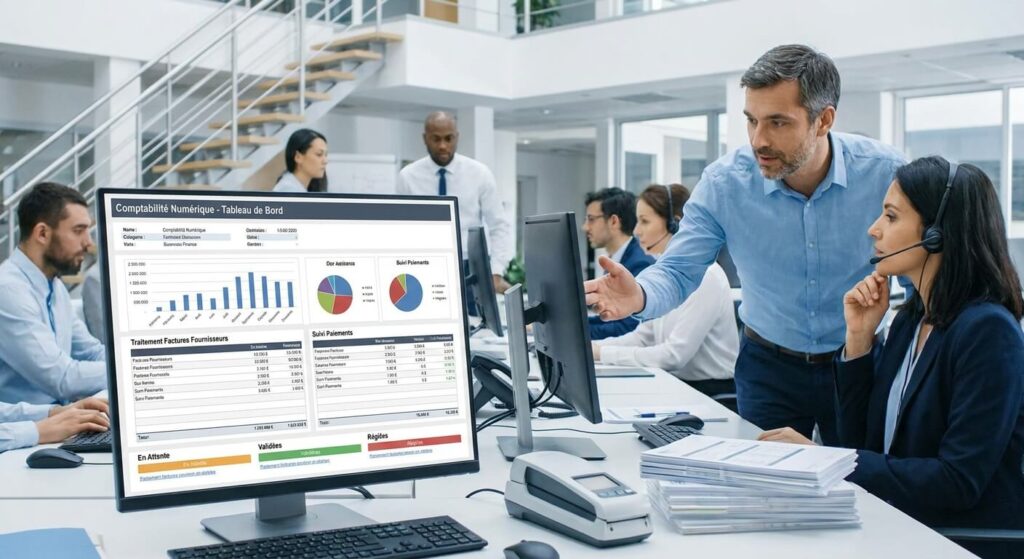 Traitement factures fournisseurs en entreprise, comptabilité numérique, tableau de bord