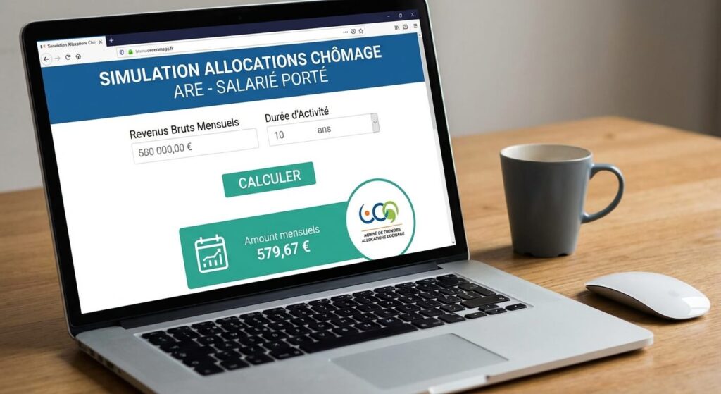 Simulation du calcul des allocations chômage ARE pour un salarié porté.