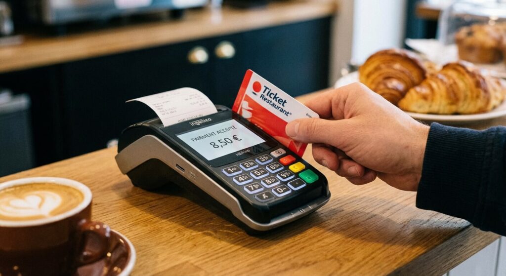 Paiement avec une carte titre-restaurant sur un terminal de paiement électronique