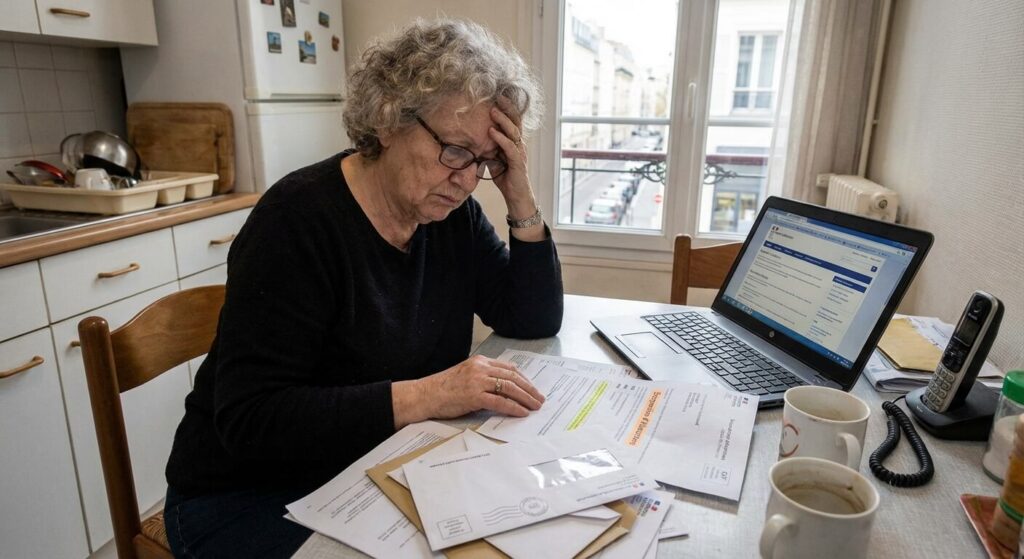 Personne consultant ses documents administratifs pour résoudre une suspension d'allocations