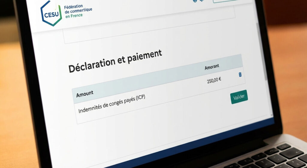 Écran de déclaration CESU montrant le versement des indemnités de congés payés