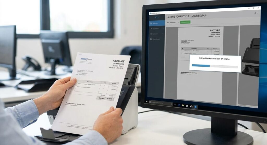Numérisation d'une facture fournisseur papier pour une intégration automatique en comptabilité.