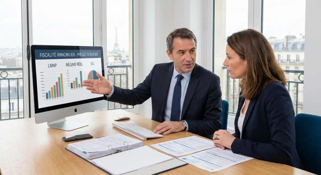 Un expert-comptable conseillant un propriétaire sur les pièges à éviter concernant la fiscalité de son patrimoine immobilier.