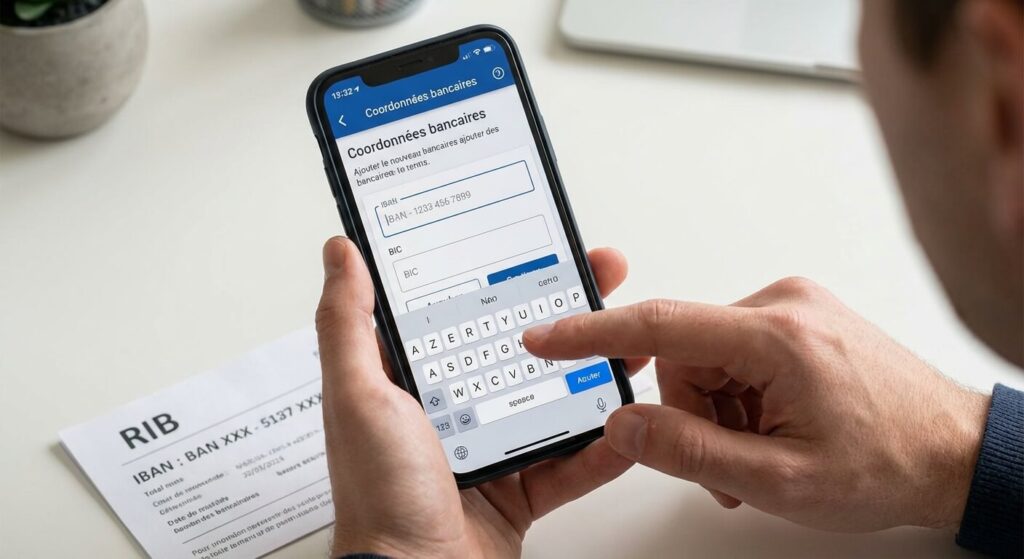 Saisie d'un nouveau Relevé d'Identité Bancaire (RIB) sur l'application mobile de la CAF
