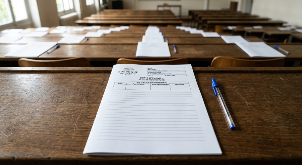 Une copie d'examen vide symbolisant une absence non justifiée à l'université.