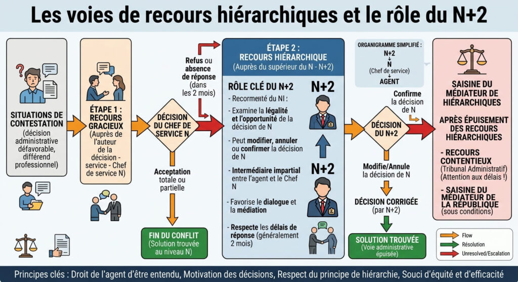 Schéma technique illustrant les voies de recours hiérarchiques et le rôle du N+2.