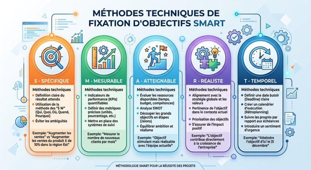 Tableau présentant les méthodes techniques de fixation d'objectifs SMART.
