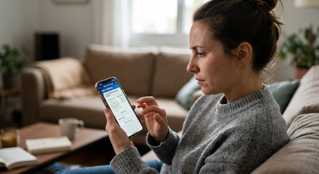 Une personne consultant ses comptes de crédit renouvelable sur l'écran de son téléphone.