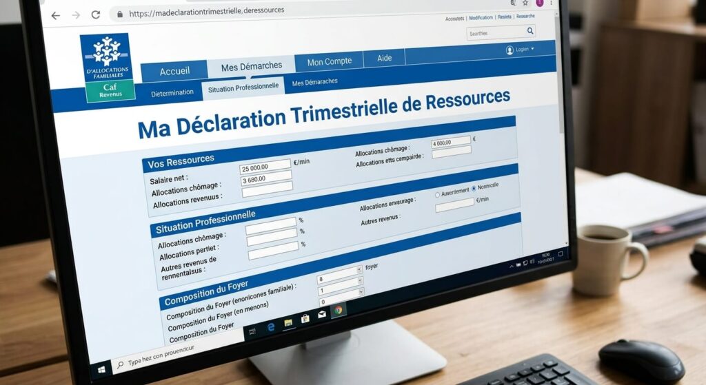 Livret A et RSA : quel impact sur vos droits ? 3 Le site internet de la CAF ouvert sur la page de la déclaration trimestrielle.