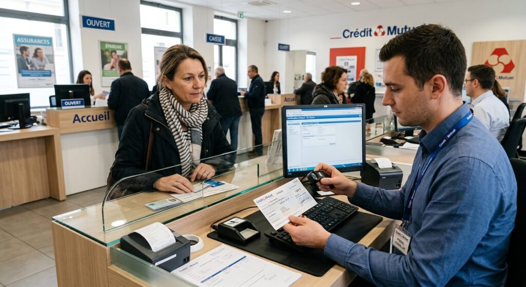 À partir de quel montant la banque vérifie-t-elle les chèques ? 2 Vérification d'un chèque bancaire au guichet d'une agence bancaire.