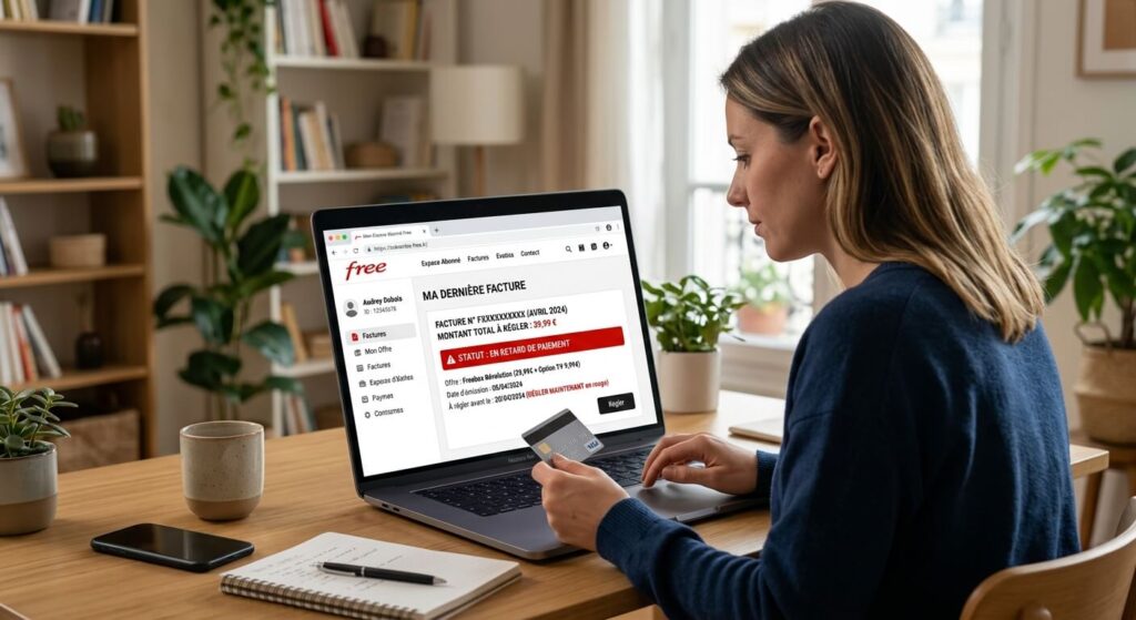 Consultation d'une facture Freebox en retard de paiement sur l'Espace Abonné Free.