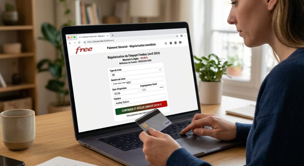 Régularisation immédiate d'un impayé Freebox par carte bancaire en ligne.