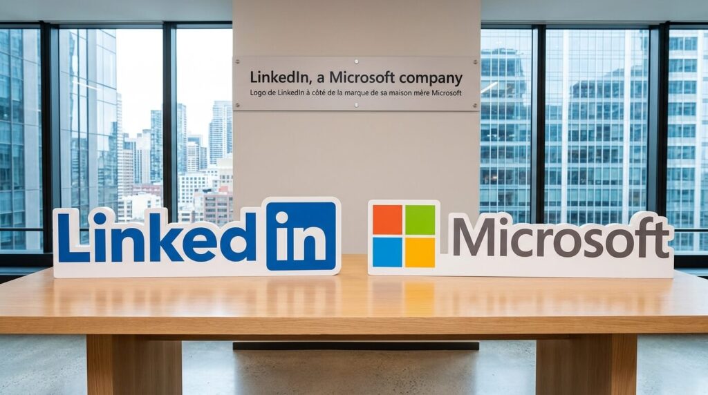 À quel GAFAM appartient LinkedIn ? Propriétaire, rachat et stratégie 2 Logo de LinkedIn à côté de la marque de sa maison mère Microsoft.