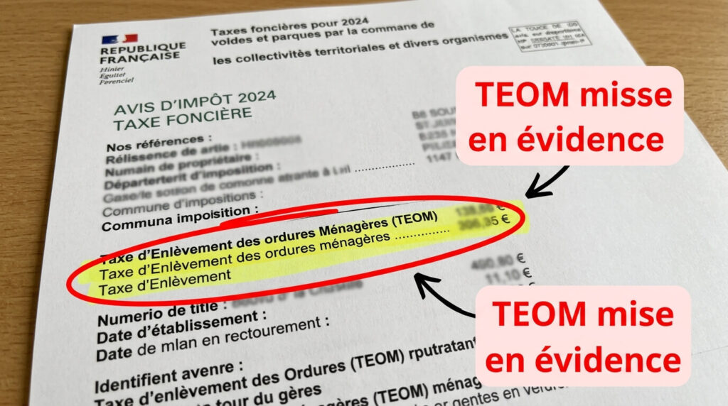 Qui est exonéré de la taxe des ordures ménagères ? Les seuls cas prévus 2 Ligne de cotisation TEOM mise en évidence sur un avis d'imposition de taxe foncière.