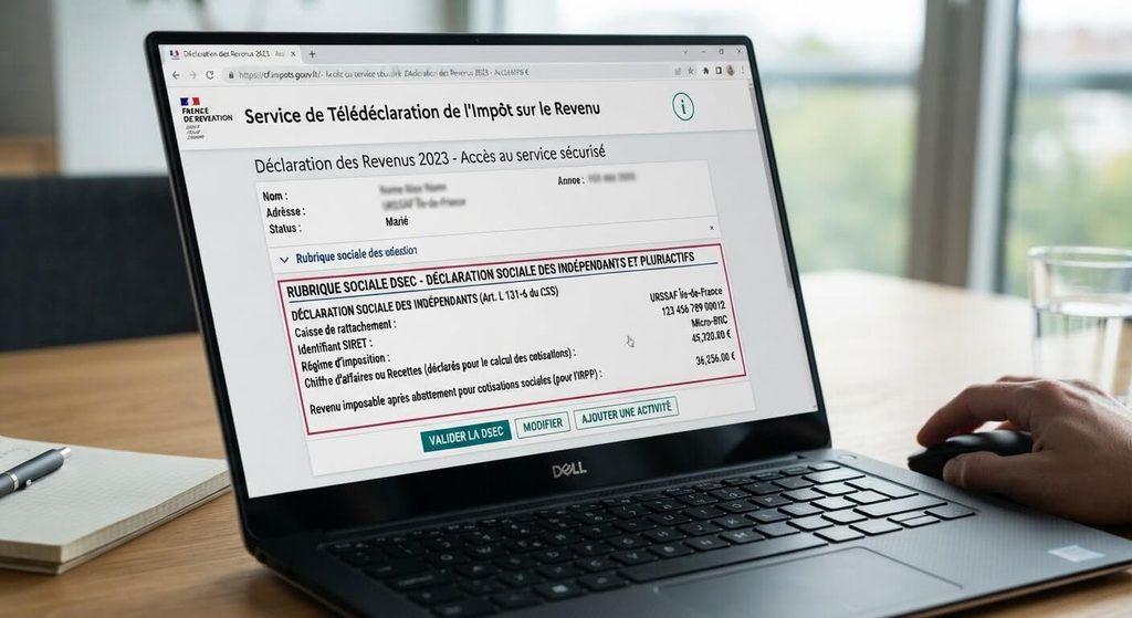 Formulaire de télédéclaration fiscale des revenus avec la rubrique sociale DSEC bien visible.