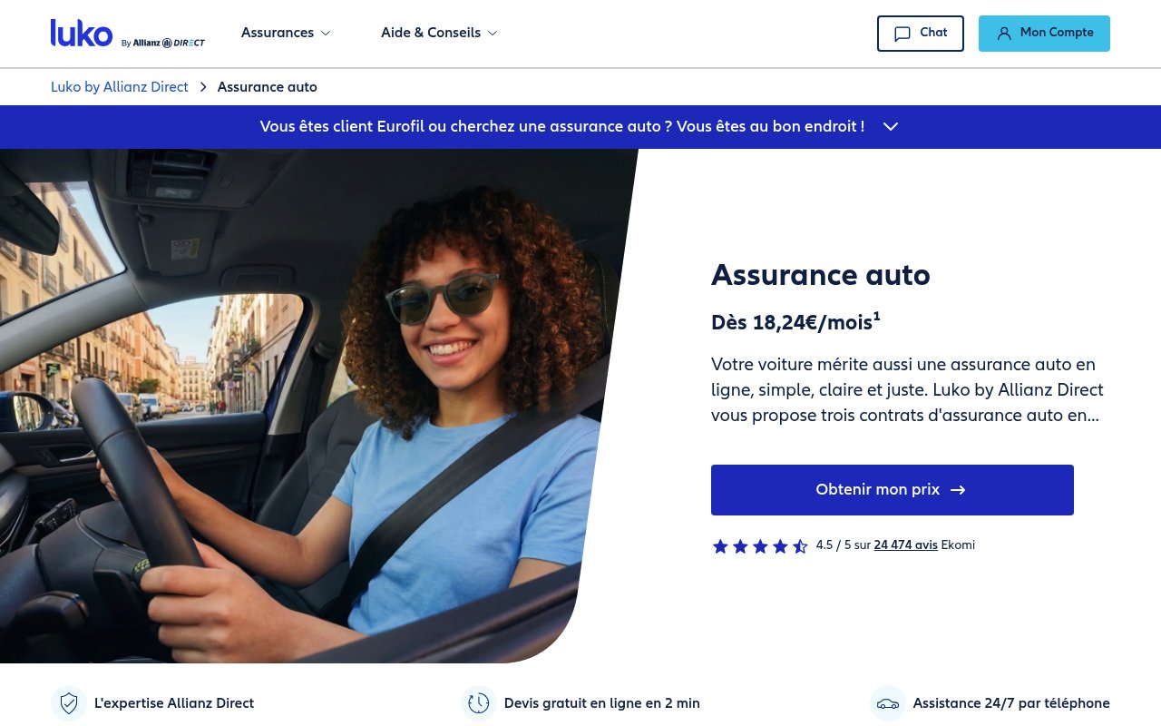 Assureurs traditionnels vs Néo-assureurs : où payer son assurance auto moins cher ? 4 Aperçu du site Luko by Allianz Direct