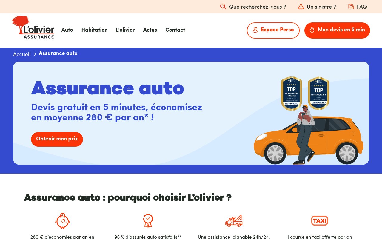 Assureurs traditionnels vs Néo-assureurs : où payer son assurance auto moins cher ? 7 Aperçu du site L’Olivier Assurance