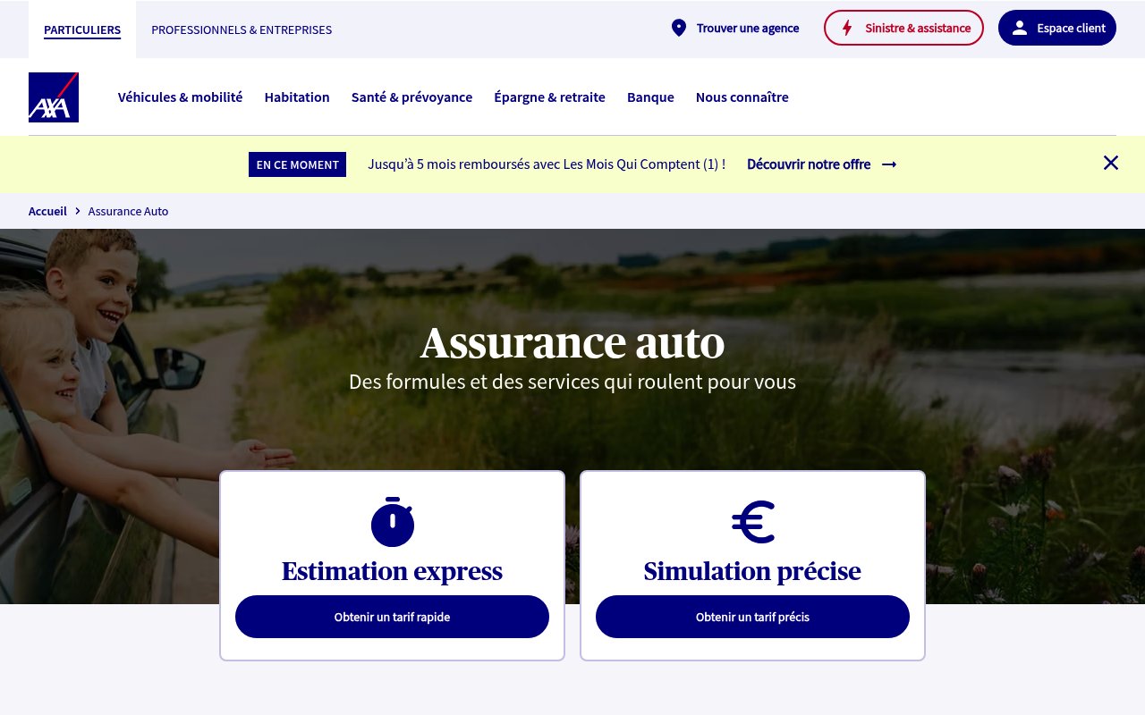 Assureurs traditionnels vs Néo-assureurs : où payer son assurance auto moins cher ? 9 Aperçu du site AXA